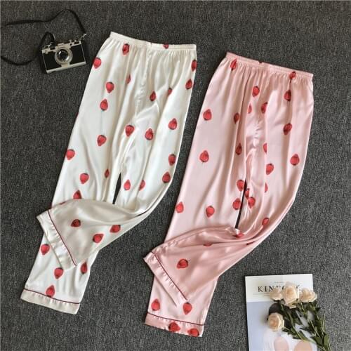 Spring Sweet Women Satin Silk Bottoms Sleep Trousers Elastic Waist Casual Pajamas Nightwear Lounge Sleepwear Night Home Pants