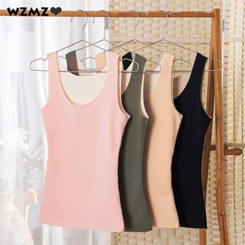 Women Seamless Tank Top Double-side Velvet Silk Warm Crop Top Thermal Underwear Autumn Winter Soft Heat Storage Vest Female Cami