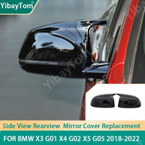 1 pair Bright Black M Style Mirror Cover Replacement Caps shell capsfor BMW X3 G01 X4 G02 X5 G05 2018-2022 Accessories