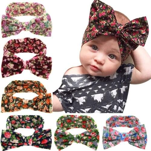 10pcs 2018 Girls Cloth Turban Knot Headband Flowers Print Bowknot Headwear Rabbit Ears Bow Elastic Hair Band accessories