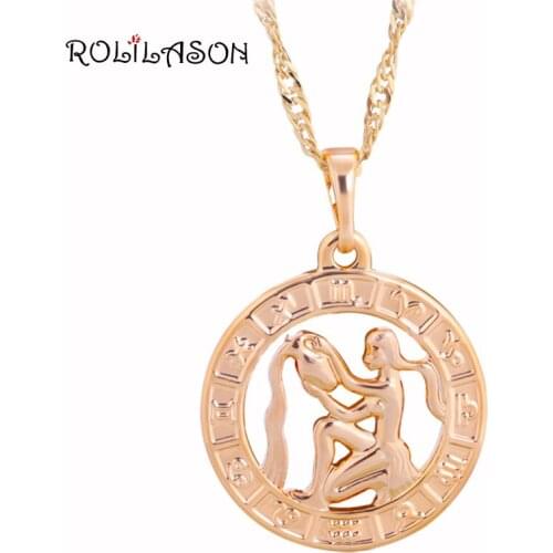 12 Constellation Round Aquarius design glittering golden color tone Fashion Jewelry Necklace Pendants chain for gift LN456