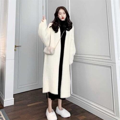2021Faux Mink Fur luxury Cardigans For Women thick knitted Long Sweater loose bat sleeve Feminine oversized Outwear Female Pull