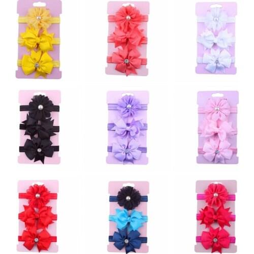 3Pcs/Set Baby Girls Pearl Flower Headbands Handmade Bowknot Headdress Christmas Decoration Elastic Hair Accessories for Woman