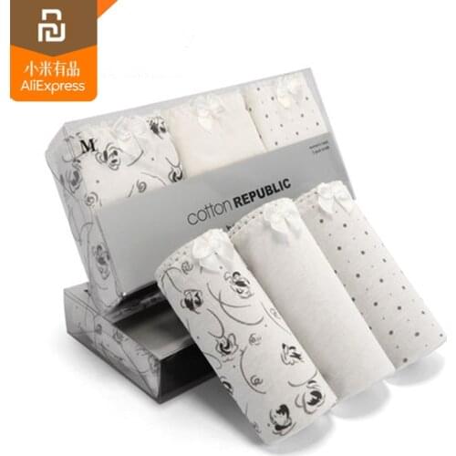 3 pcs original youpin cotton womens underwear 100% cotton low waist sexy briefs lace female young student girl hot