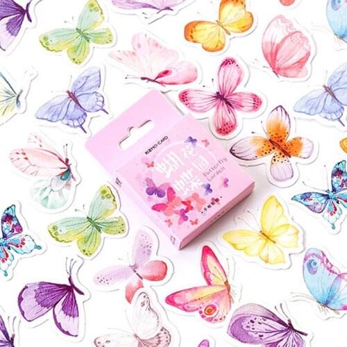 46pcs Butterfly garden Mini box sticker pink scrapbooking DIY Cartoon scrapbook decoration 4*4 CM