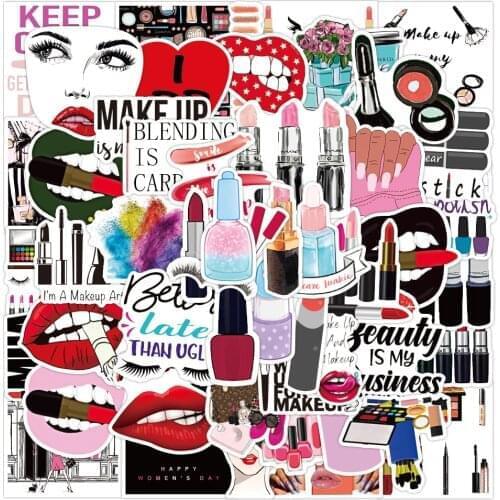 50Pcs/lot Pretty Girl Cosmetic Stickers Lipstick Perfume High Heels Pattern Sticker for DIY Laptop Luggage Suitcase Decals Gift