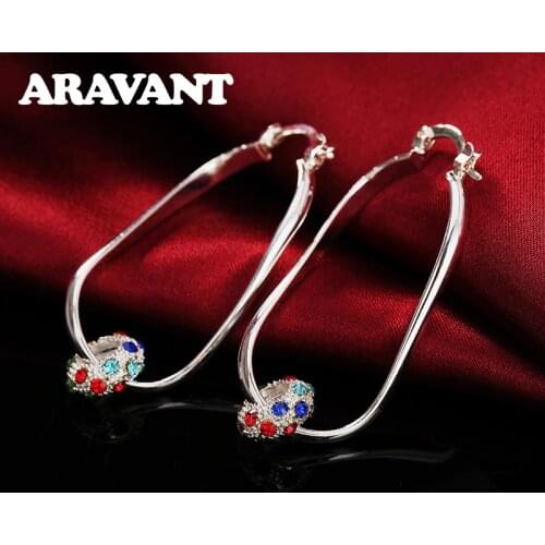 925 Silver Vintage Crystal Balls Hoop Earring For Women Fashion Jewelry