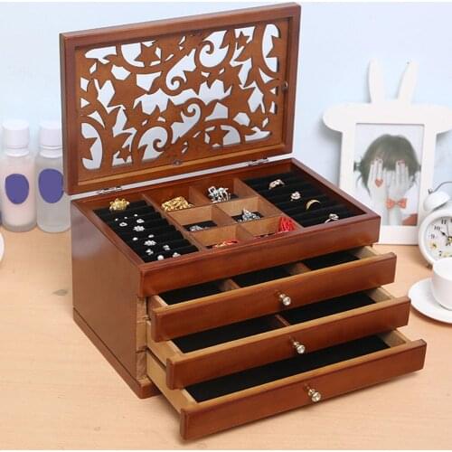 White/Brown Multi-Layer 2/4 Floors Wooden Retro Drawer Earring Ring Boxes Jewelry Display Casket Makeup Case Organizer Gift Box