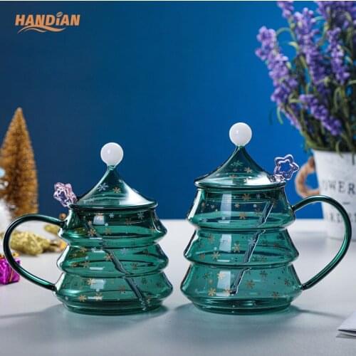 Free shipping Christmas Cup Juice Cup Milk Cup Christmas tree glass heat-resistant anti-fall high boron silicon glass with lid