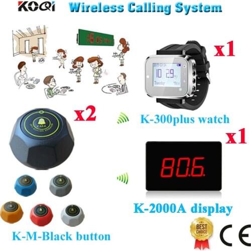 Wireless Pager System Waiter Call Restaurant Equipment Alarm Buzzer CE Certification(1 display+1 watch+2 call button)