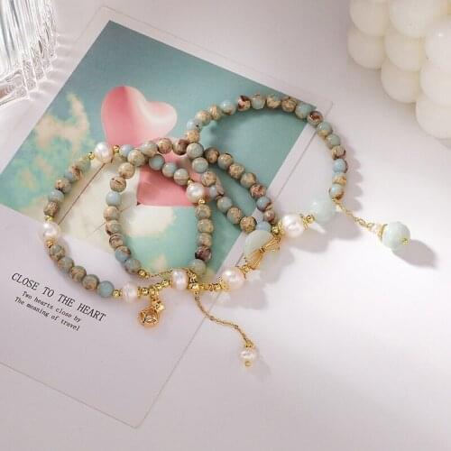 Chinese Style Elegant Natural Stone Pearls Beaded Bracelet for Women Summer Temperament Cuff Bracelet Adjustable Party Jewelry