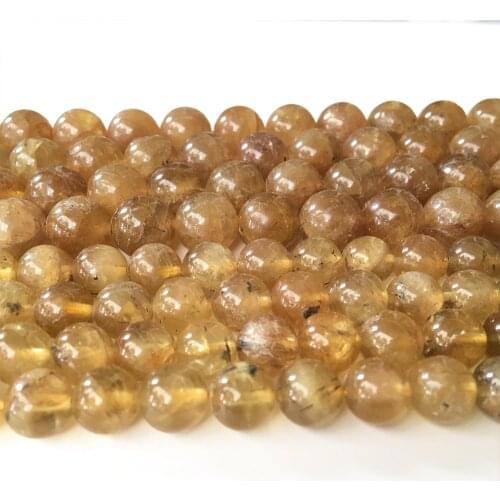 Natural yellow apatite stone beads smooth round needlework loose charm Bead For Jewelry Making DIY women Bracelet Necklace