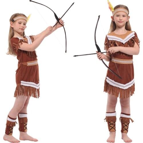 Kids Indian Princess Huntress Costume for Girls Child Indian Native Hunter Costumes Halloween Carnival Party Dress Up Cool