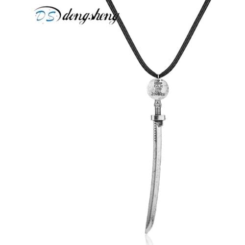 Dongsheng Michonne Inspired The Walking Dead Katana Samurai Sword Charm Necklace Keep Calm and Kill Zombies Pendant Sword