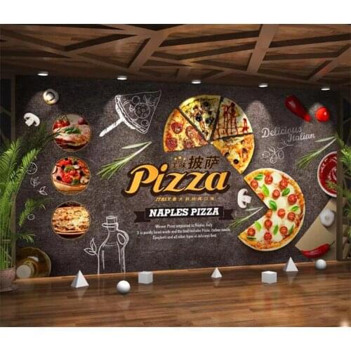 Customize Any Size Creative Atmosphere Food Cartoon Pizza Mural Wallpaper Cafe Restaurant Background Decorative Mural Paper 3d