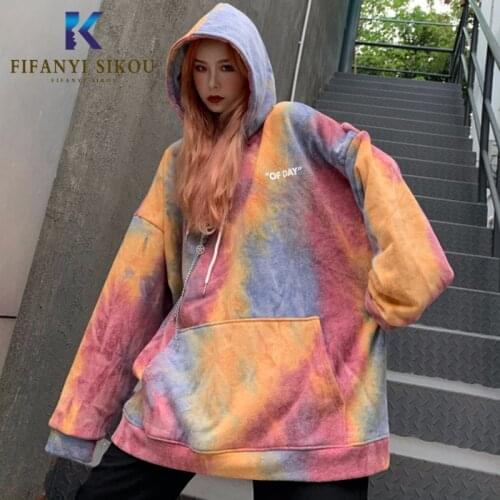 Harajuku Sweatshirt Women Hoodies Autumn Winter Fashion Tie dye Long sleeve Pullover Warm Hoodie Tops Plus size Sweatshirts