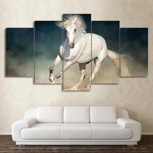 Canvas Wall Art Pictures Unframed Kitchen 5 Panel White Running Horse Restaurant Decor Living Room HD Printed Poster Painting