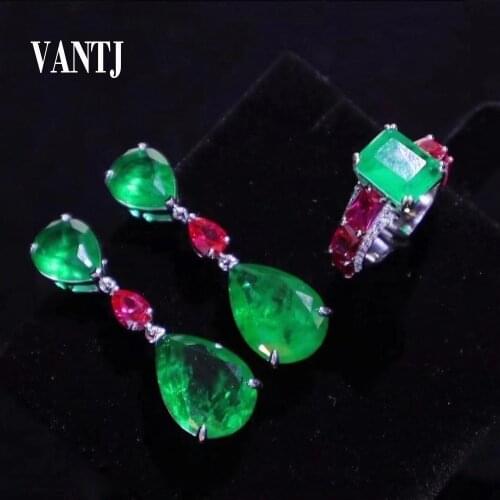 Created Emerald Jewelry Sets Sterling 925 Silver Gemstone for Women Lady Party Wedding Fine Jewelry Gift Wholesale
