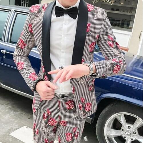 Jackets+Pants) 2021 Brand clothing Men pure cotton Printed business suits/Male slim Groom Wedding Dress leisure Blazers 2 Pcs