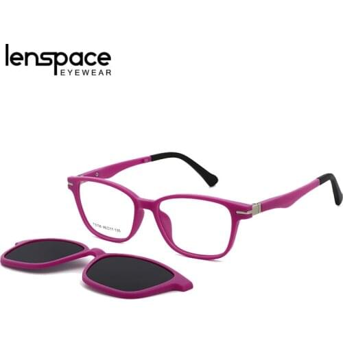 Lenspace New Magnetic Clip-on Flexible Protective Children Sunglasses Square Prescription Myopia Glasses Eyeglasses Frames