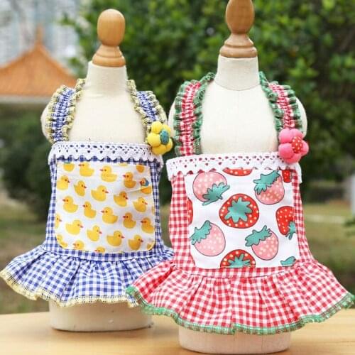 Sexy Plaid Dog Clothes Evening Dress Sleeveless Blue Duck Red Strawberry Sling Shirt Girl Dress For Small Chihuahua Cat Skirt XL