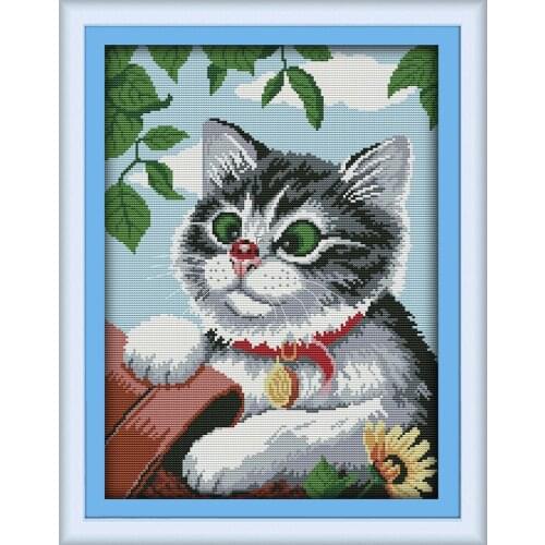 Joy sunday animal style Lovely cat quick and easy cross stitch for kids