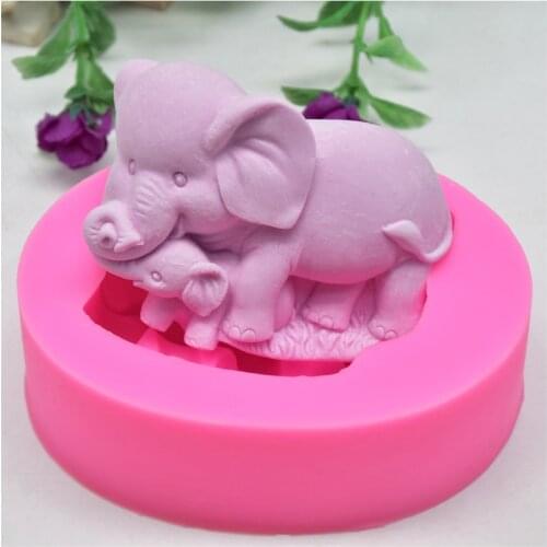 Cute Elephant Mother and Child Mold Design Handicrafts 3D Silicone For Soap Mould Fondant Chocolate Pastry Cake Decorating Tools