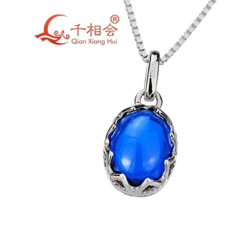 Fashion design necklace oval shape blue pendant necklace jewelry lovers gift