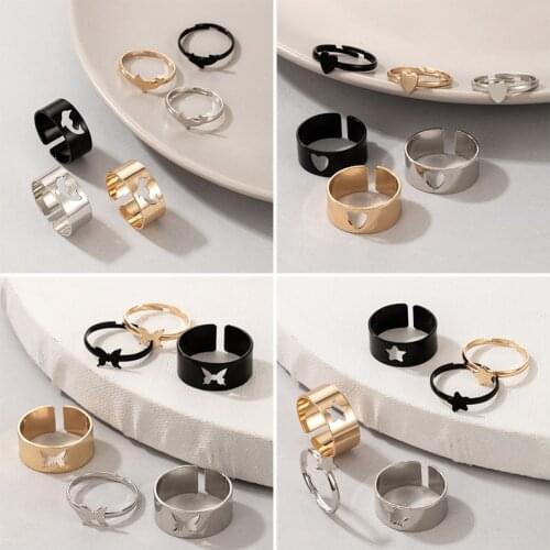 Docona Trendy Heart Butterfly Colorful Rings for Women Men Geometric Star Crescent Moon Hollow Lover Couple Ring Wedding Jewelry