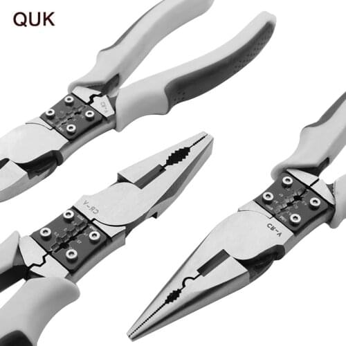 QUK Multitool Pliers Set Wire Stripper Crimper Cable Cutter Crimping Tool Crimp Electricians Tools Long Nose Diagonal Pliers