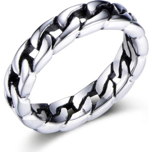 5MM Width Cuban Chain Rings for Men Boy Stainless Steel Gold Silver Color Finger Punk Male Jewelry US Size 8-10