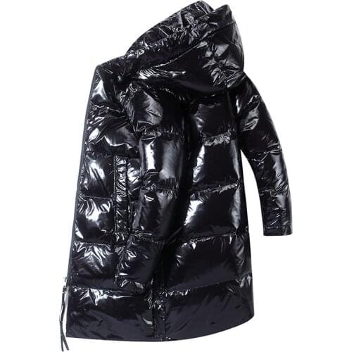 Mens White Duck Down Hooded Coats Long Shiny Puffer Overcoat Outwear Black Sliver Thicken Warm Winter New 2020