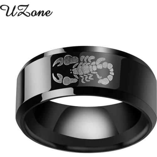 UZone Punk Vintage Black Scorpion Pattern Mens Ring Stainless Steel Titanium Rings for Men Women Wedding Bands