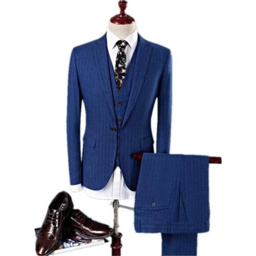 Jacket+Vest +Pants) 2019 Men Slim Skinny Casual Business Costum Suit Jacket Mens Wool Suits Wedding Dress Suit Men Ternos