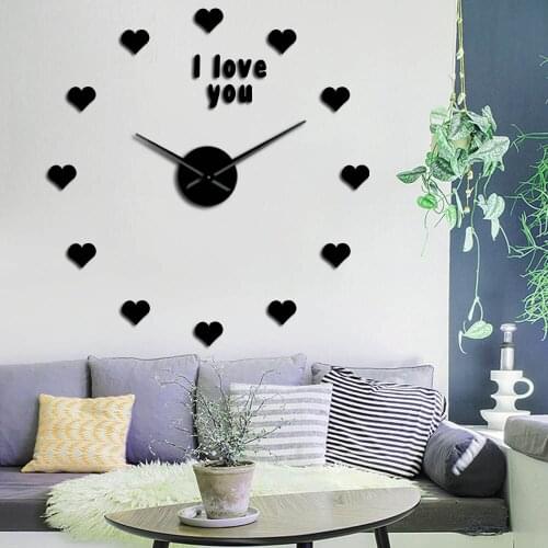 Frameless Confession I Love You Loving Heart 3D DIY Wall Clock Valentine Gift Simple Modern Wall Art Decor Acrylic Clock Watch