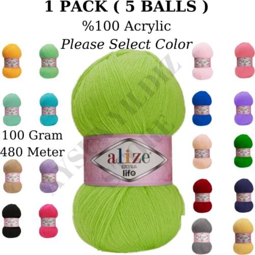 Thread 1 Pack ( 5 Balls ) Alize EXTRA LIFE Hand Knitting Yarn ( %100 Acrylic ) Fiber Yarn Crochet Tool Kit