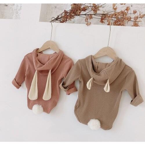 New Style Spring Baby Boy Gril Rompers Cotton Baby Rabbit Ear Hooded Clothes Baby Girls Romper Toddler Kids Jumpsuits Birthday