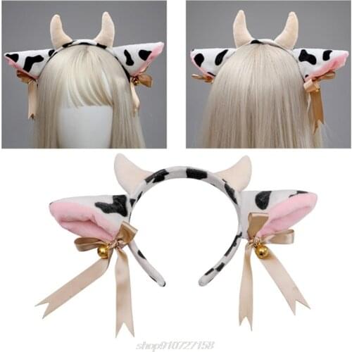 Cartoon Plush Cow Ears Headband with Bells Ribbon Bow Lolita Hair Hoop Kawaii Animal Party Cosplay Headpiece A16 21 Dropshipping