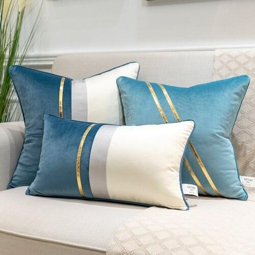 Wholesale Light luxury sofa pillow cushion Nordic velvet sofa pillowcase custom made Golden leather strip Decor Lumbar pillow