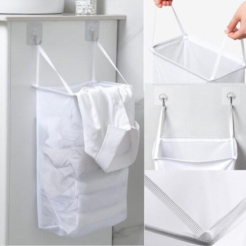 Washing Clothes Organizer Mesh Storage Punch Free Adhesive Hook Home Foldable Multifunctional