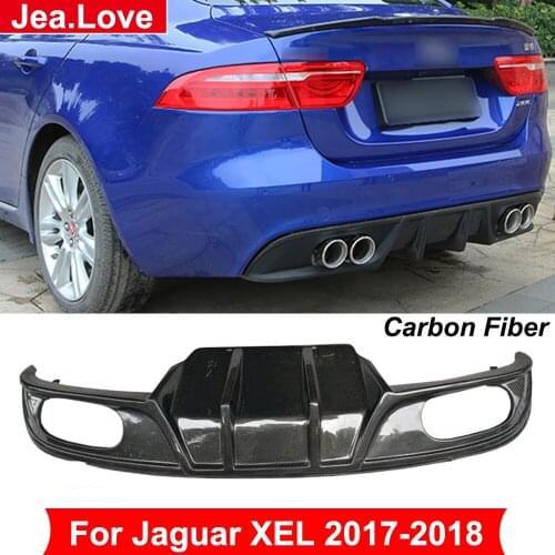 Real Carbon Fiber Rear Bumper Lip Diffuser Protector Car Styling Part For Jaguar XEL 2017-2018 4 Exhaust Pipes Modification