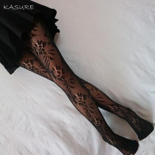 KASURE Sexy Transparent Jacquard Tights For Women Ladies Flower Pattern Tattoo Popsockets Mesh Fishnet Pantyhose High Elastic