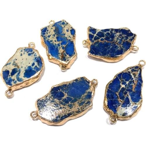 Natural stone Cut face pendant irregular shape Double hole connector for Jewelry Making DIY Necklace Accessories Size 35x50mm