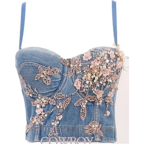 Pearl Diamond Stitching Luxury Women Tank Tops Sling Sexy Backless Crop Top High Street Banquet Nightclub Female Cowboy Top Vest