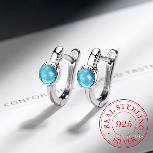 925 Sterling Silver Blue Crystal Round Stud Earrings For Women 2020 Korean Romantic Earring Brincos pendientes eh707