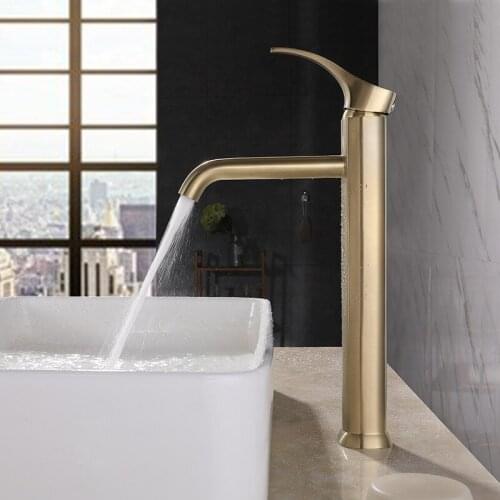 Bathroom Basin Faucets Brass Hot & Cold Sink Mixer Tap Single Handle Deck Mounted Faucet Brushed Gold Lavatory Water Crane Tap