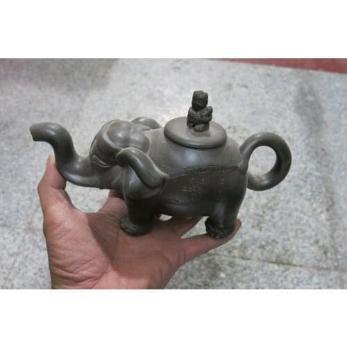 Old Chinese Handcraft Enameled YiXing Zi Sha Clay (green stoneware) Teapot , telephone,with mark,Free shipping