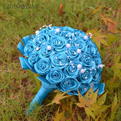 Super Good 100% Pearls Handmade Ribbon Flowers Wedding Bouquets Bridal Bouquet Blue Boque noiva Accept your Idea Custom Colors