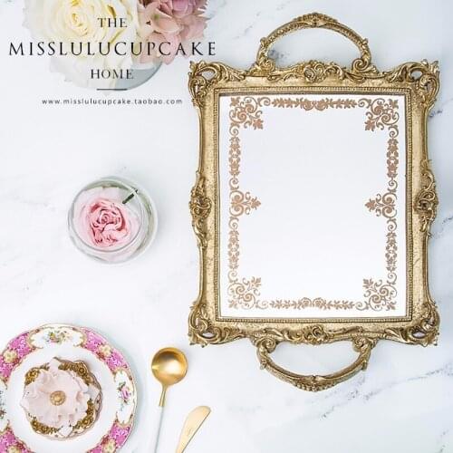 Vintage cake tray resin cake display accessory mirror ancient style gold white wedding ornaments dessert dishes cupcake plate