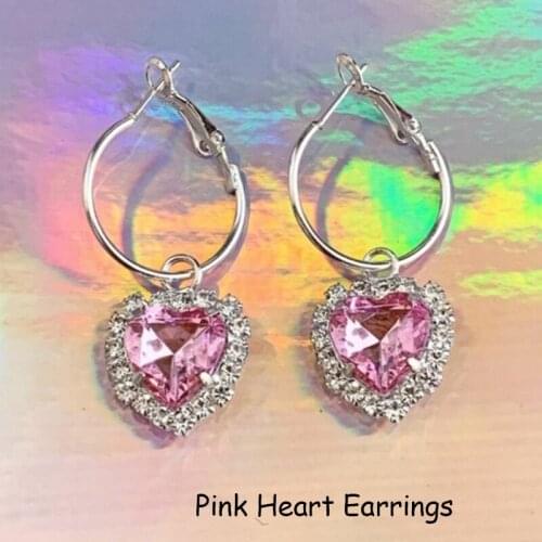 Y2K Jewelry Pink Crystal Peach Heart Earrings for Female Egirl Aesthetic Harajuku Cute INS Earrings 2000s Fashion Friends Gifts